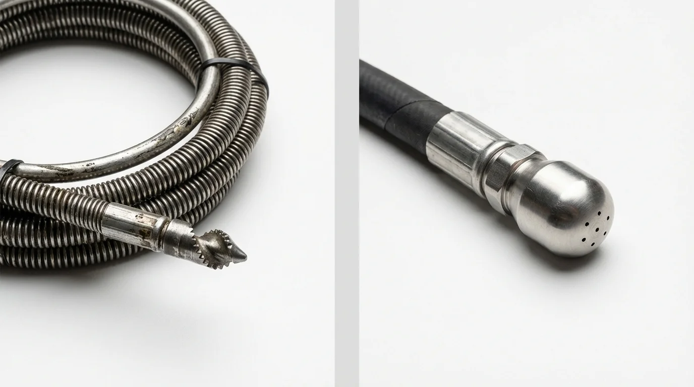Drain snake cable and hydro jetting nozzle used for drain cleaning in Mantua, OH