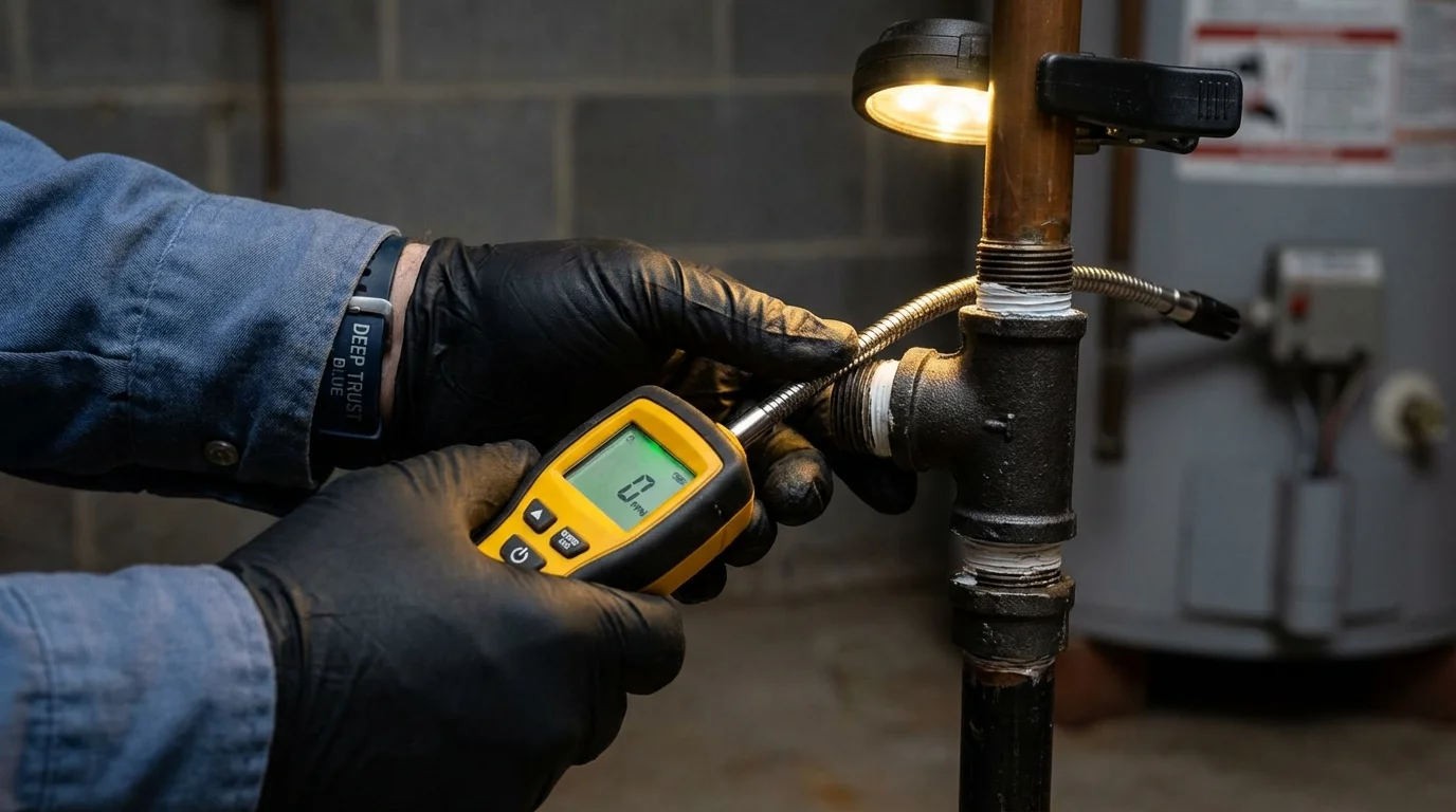 Gas leak detection with electronic sniffer by Johns Plumbing LLC in Mantua