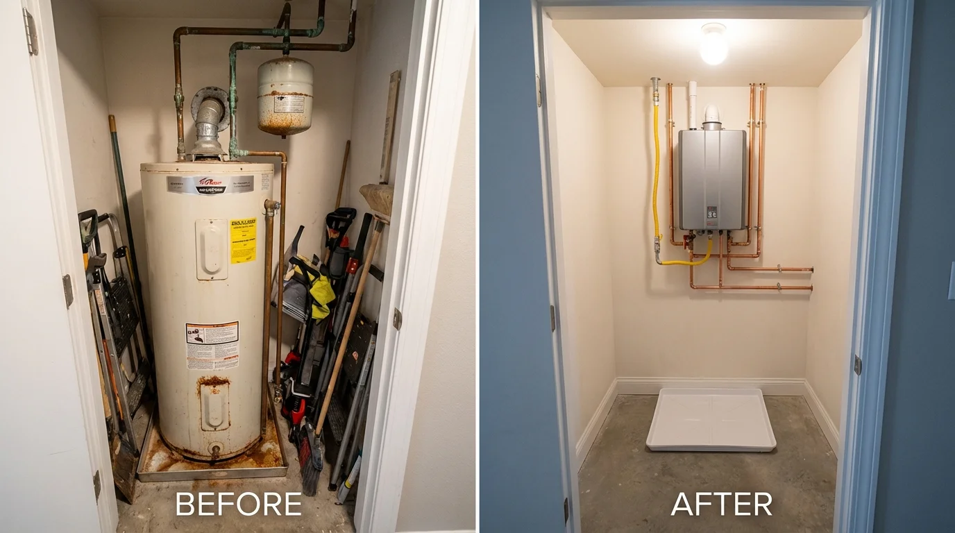 Tank water heater versus wall-mounted tankless unit comparison for Mantua, OH homeowners